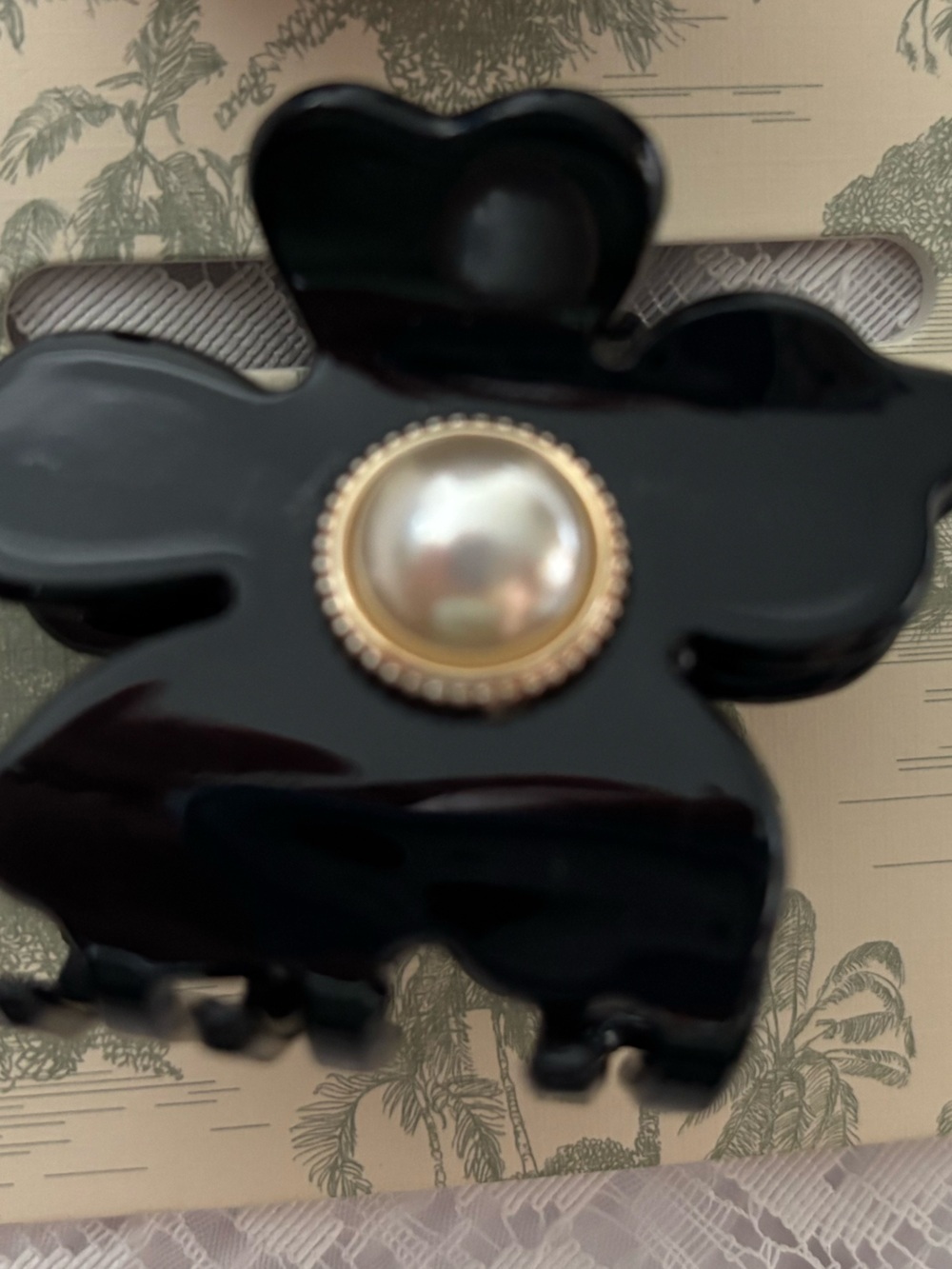 Black Floral Pearl Accent Hair Claw Clip